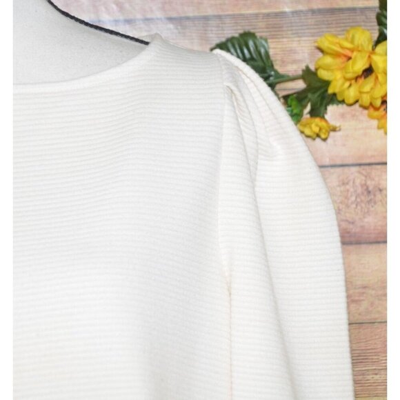 Worthington Ladies XL Neutral Cream Boxy Ribbed Blouse 3/4 Puff Sleeve Modest - Picture 3 of 9